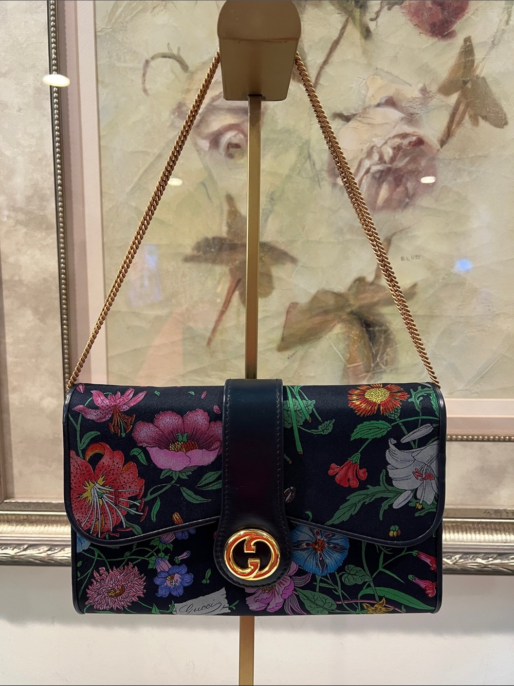 Gucci Navy Floral GG Marmont Chain Crossbody Bag with COA - Picture 10 of 15